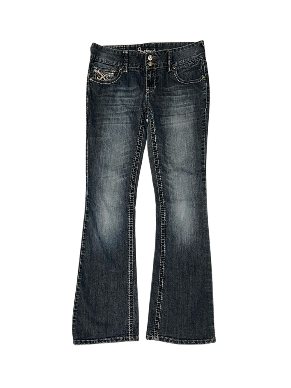 AMETHYST Women's Dark Wash Low rise Flare Jeans Size 9